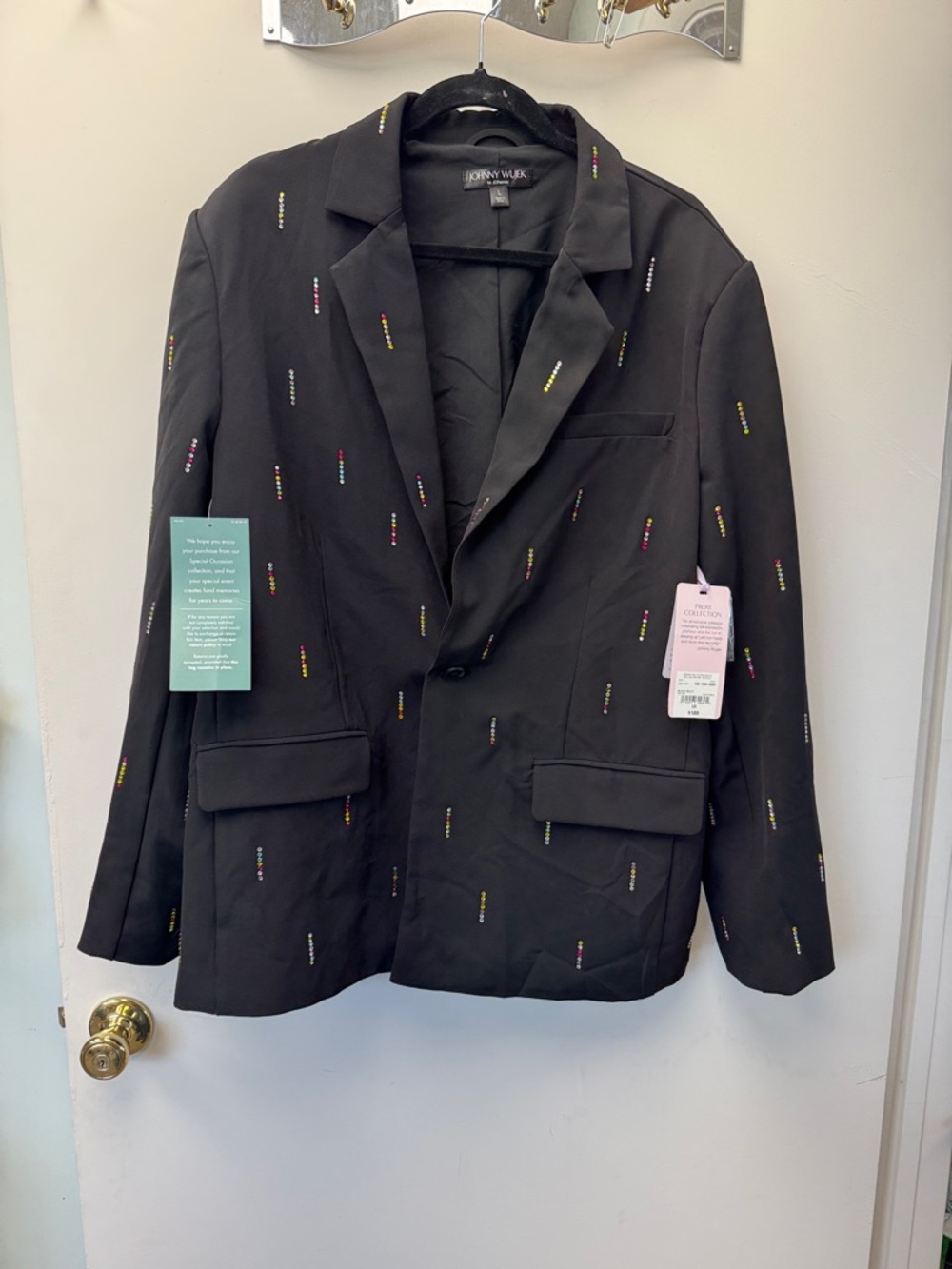 Black Embroidered Notch Lapel Blazer with Multicolor Accents